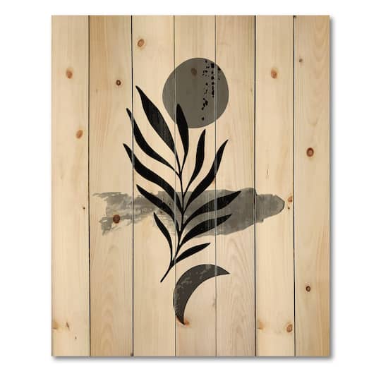 Designart - Abstract Tropical Leaf II - Modern Print on Natural Pine Wood